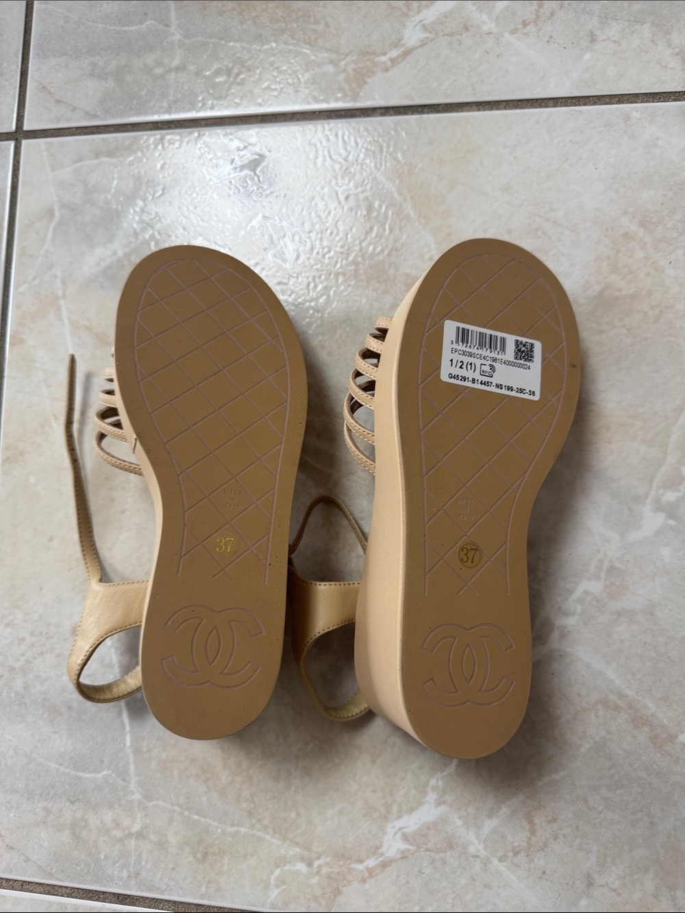 CHANEL Beige Leather Camellia Slingback Sandals - Picture 2 of 3
